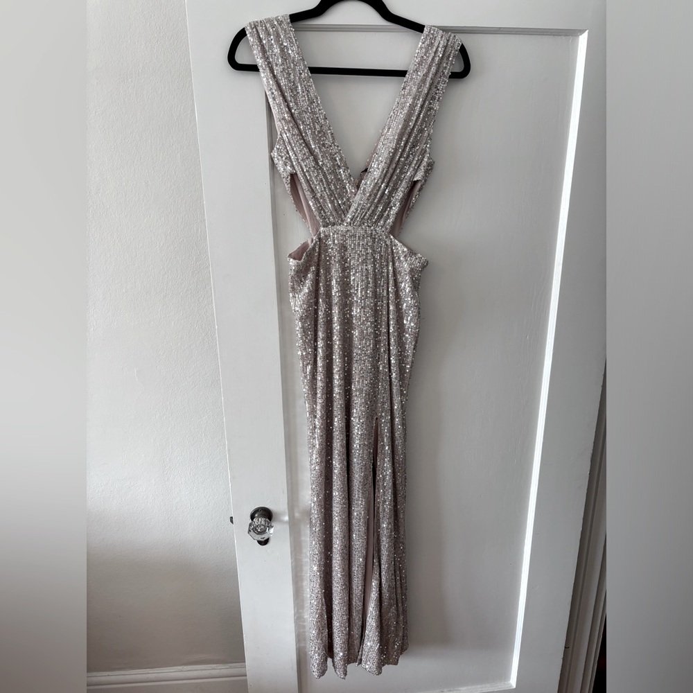 Hello Molly | Dress | LOVE ME SEQUIN MAXI DRESS BEIGE